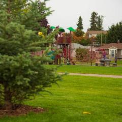 A father and son playing on the playground at Duchess Park.